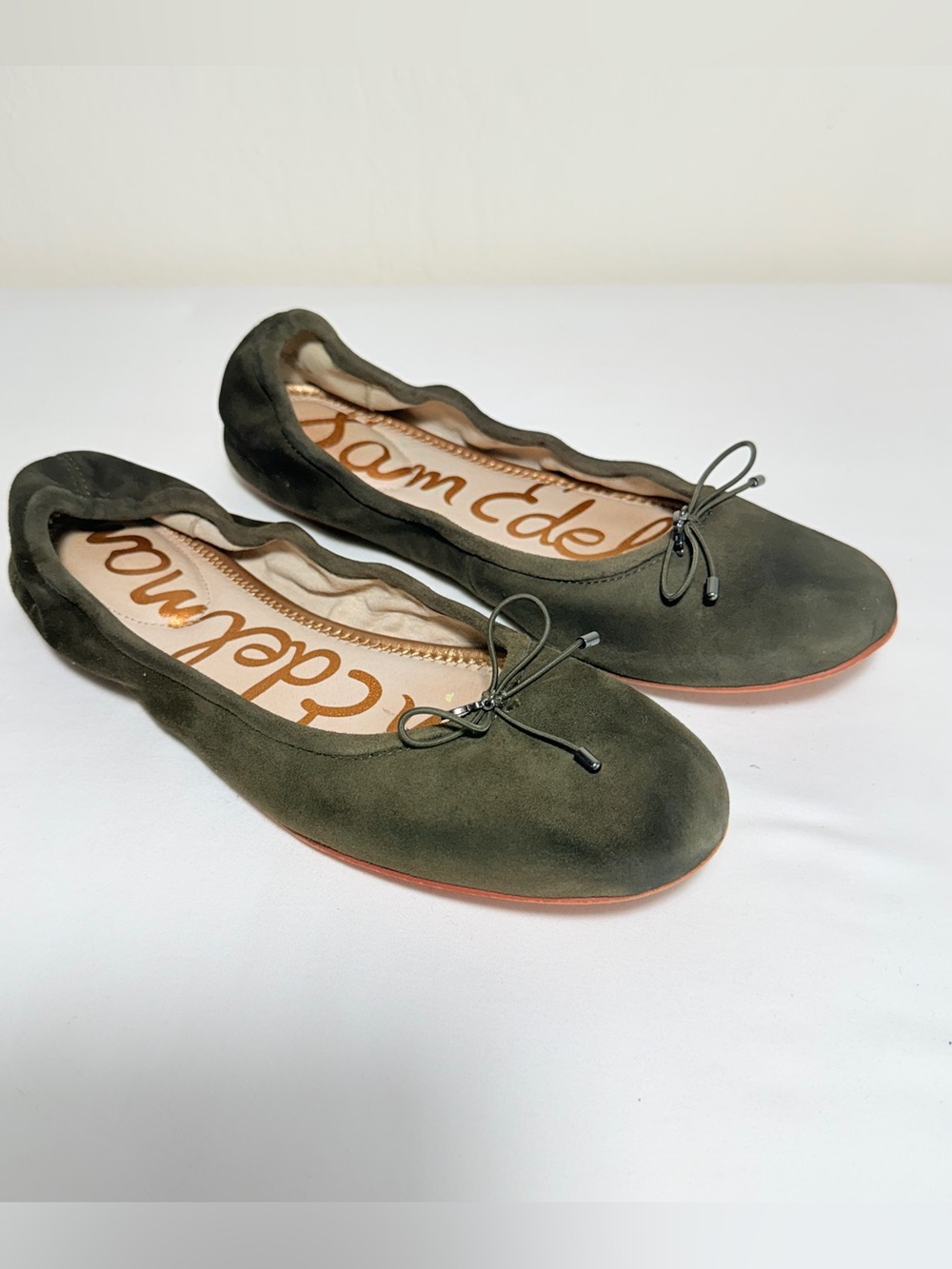 Sam Edelman Felicia Olive Suede Ballet Flats Bow Women’s Size 10